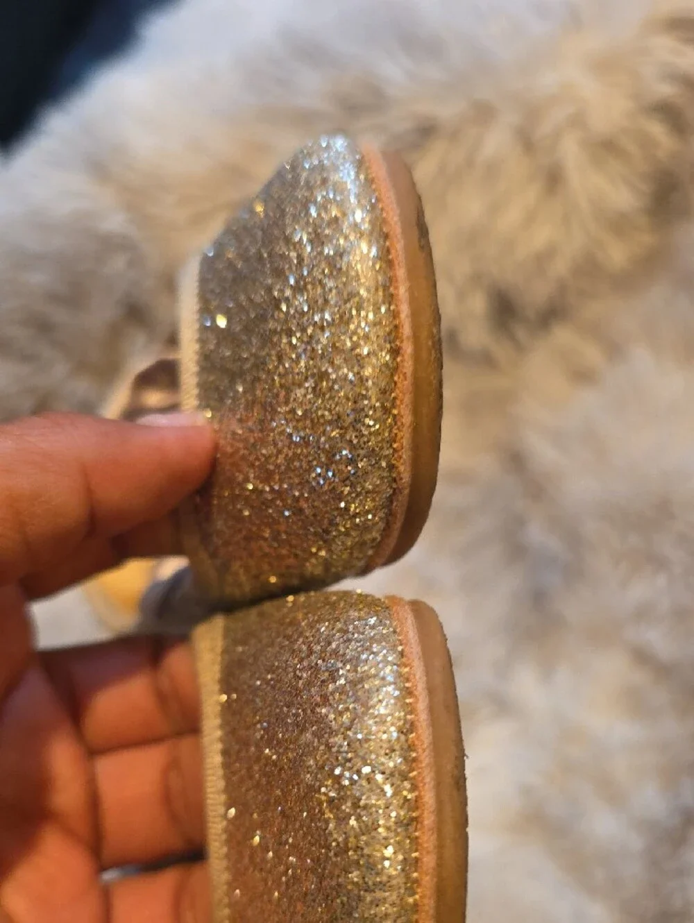H&M Girls' Glitter Bow Ballet Flats in Pale Gold